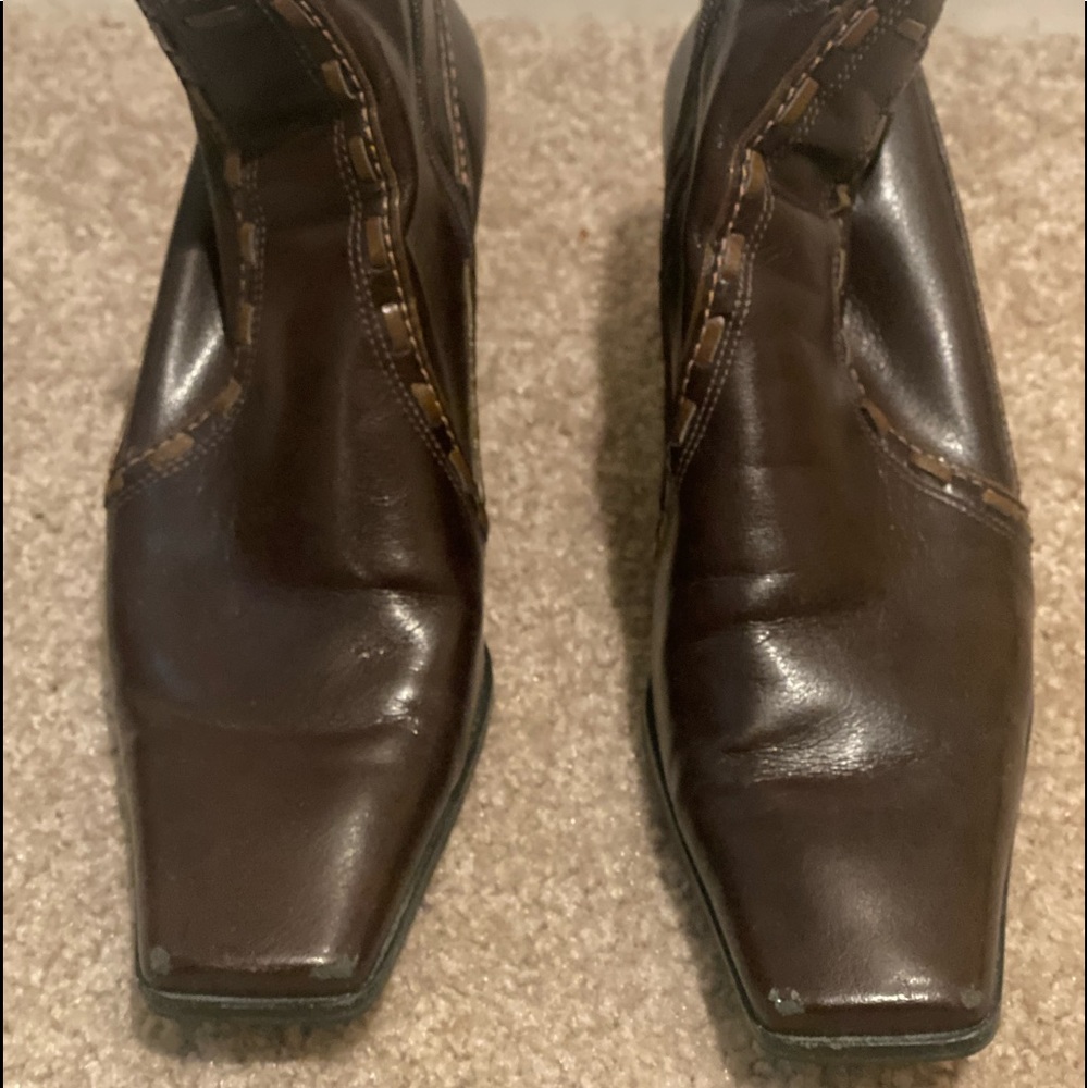 Franco Sarto Leather Brown Booties Womens Size 6m Zip Up Ankle Boots